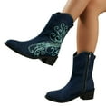 thumbnail image 4 of jsaierl Women's Embroidered Western Cowboy Boots Denim Stitched Mid Calf Chunky Heel Pull-Up Boots Pointed Toe Classic Cowgirl Short Booties, 4 of 9