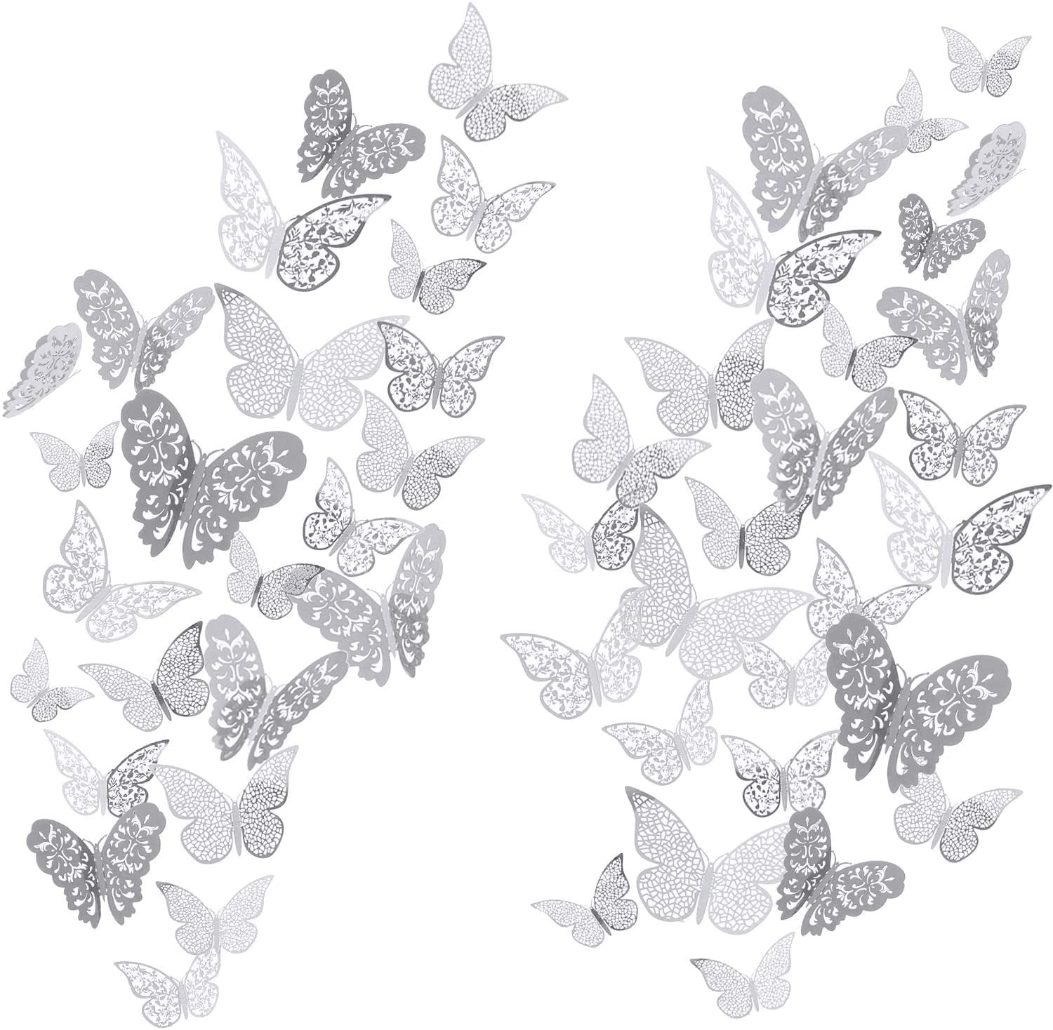Silver Bememo 72 Pieces 3D Butterfly Wall Decals Sticker Wall Decal Decor Art Decorations Sticker Set 3 Sizes for Room Home Nursery Classroom Offices Kids Girl Boy Bedroom Bathroom Living Room Decor