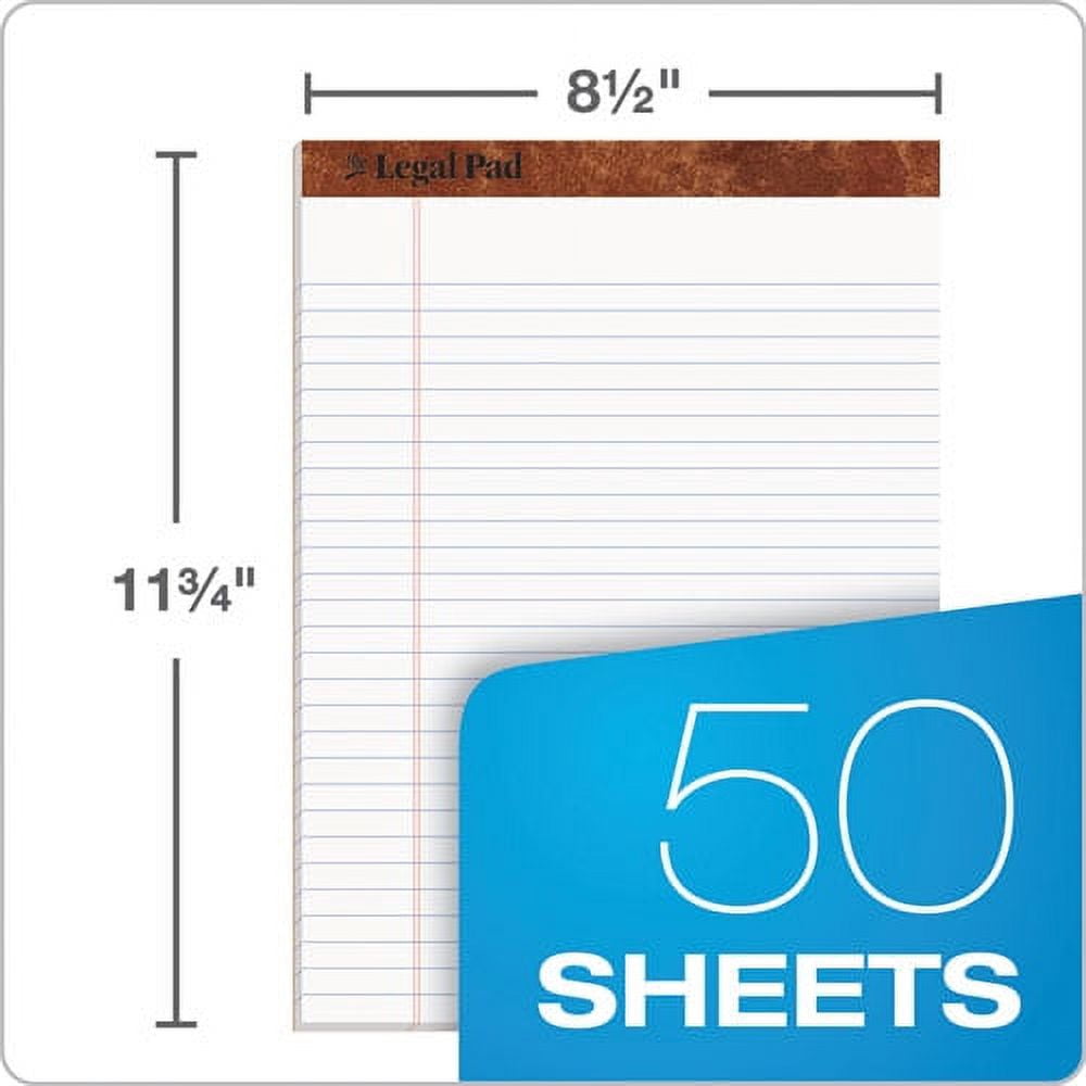 "The Legal Pad" Ruled Perforated Pads, Wide/legal Rule, 50 White 8.5 X 11.75 Sheets | Bundle of 5 Pads