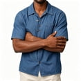 thumbnail image 7 of UVEASISHA Denim Shirt Men Short Sleeve Button Down Mens Shirts Check Pocket Casual Western Cowboy Shirts Vintage Washed Travel Shirt Blue XL, 7 of 7