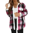 thumbnail image 3 of Womens Fall Fashion Flannel Shackets Plaid Button Down Jacket Casual Long Sleeve Fleece Shirt with Pockets Red S, 3 of 8