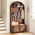 thumbnail image 5 of Hall Tree with Bench & Shoe Storage, 71" Arch Entryway Coat Rack with 4 Hooks & 2 Fluted Doors, Farmhouse Organizer, 39.37"W, 5 of 9