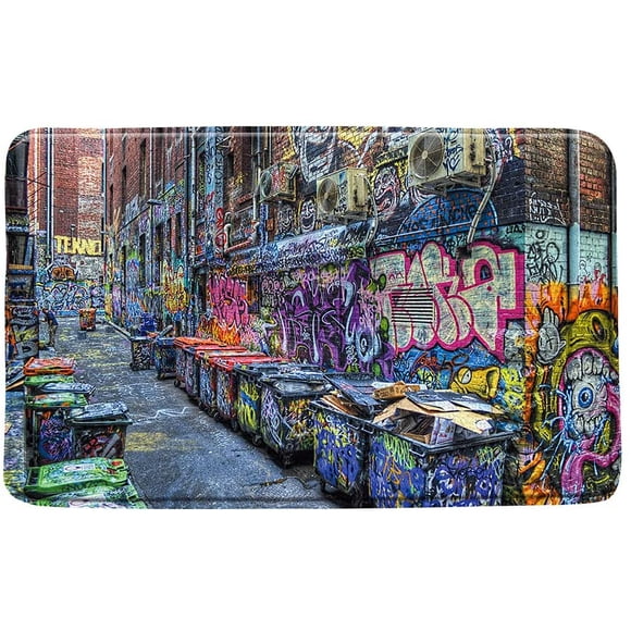 YSATNSFT Colorful Graffiti Non Slip Bath Mat Abstract Messy Design Art Hip Hop Street Graffiti on Wall Grunge Style Bathroom Bedroom Kitchen Toilet Rug Soft Memory Foam Backing,18x30 Inch