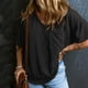 thumbnail image 3 of Camiseta holgada de manga corta con cuello en V y color liso para mujer - Algodón y lino suaves, blusa informal bordada, 3 of 8