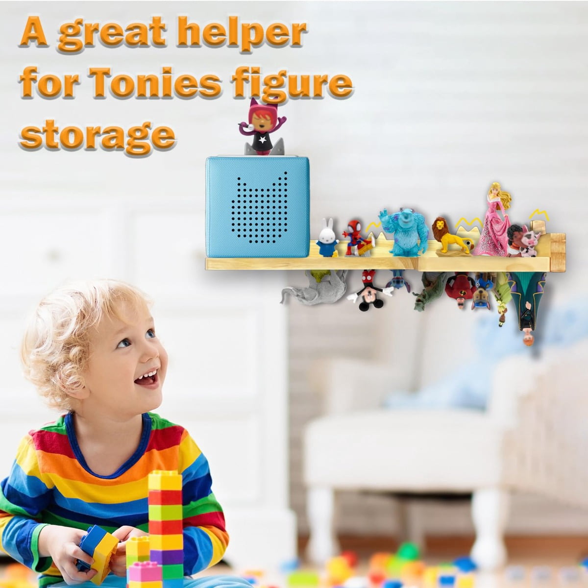 for Tonies Shelf - Wood Shelf for Tony Box Storage, Wooden Floating Shelves for Tonies Storage, Wall Shelves with Magnetic Strips to Display Toniebox Figures & Characters (Average)