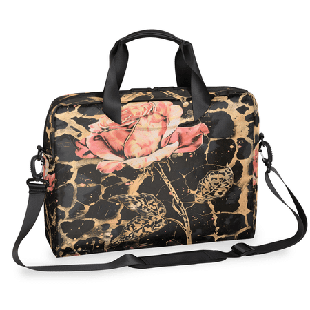 Herdesigns Leopard Print Rose Flower Laptop Bag for Women Men, Computer Case Briefcase Messenger Bags, 15-15.6 inch Laptop Sleeve Shoulder Bag