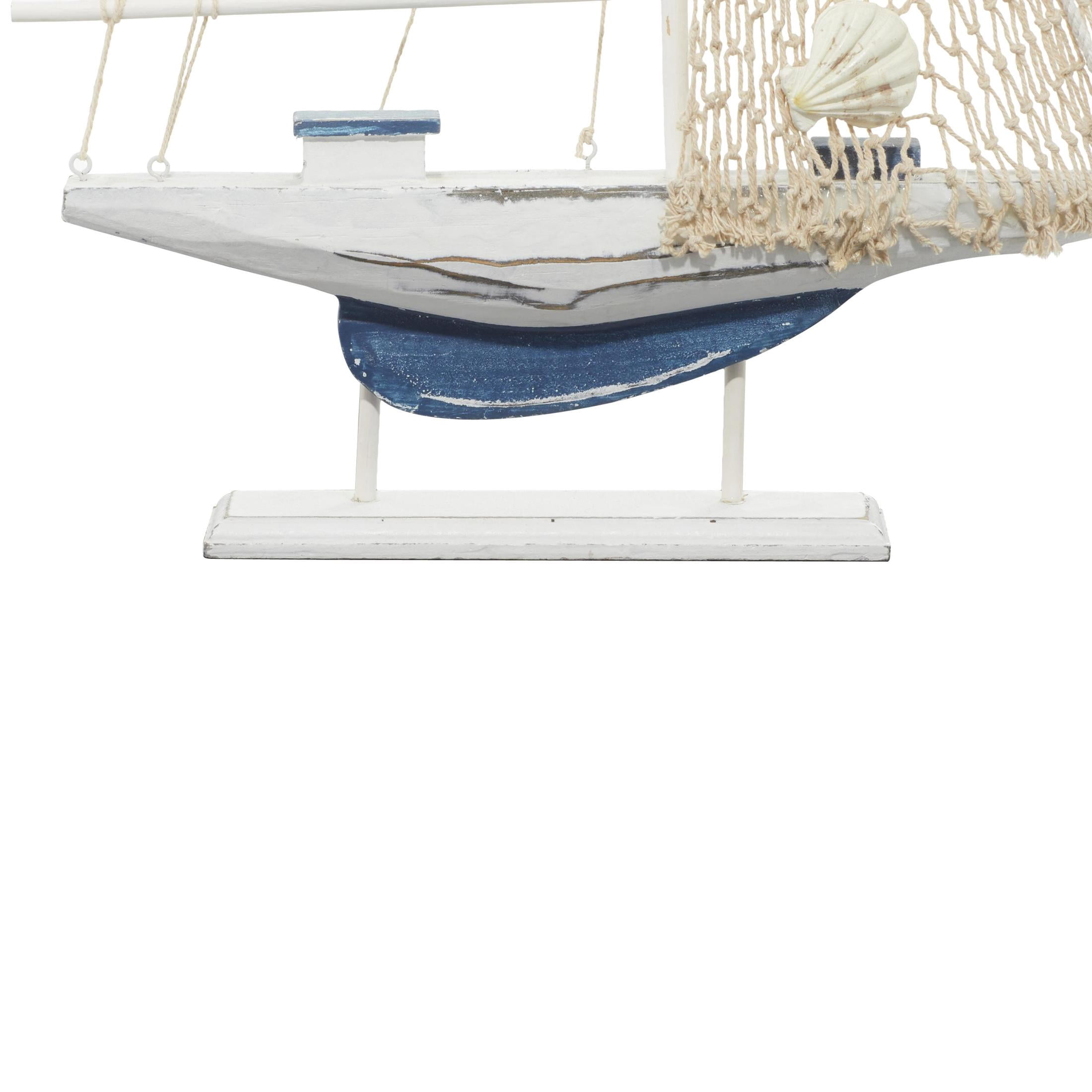 22"H, 13"W White Wood Handmade Sail Boat Sculpture, by DecMode (2 Count)