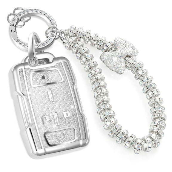 for GMC Key Fob Cover with Fashionable Zirconia Wristlet KeyChain, Enchanting Diamond Patterns Soft Case for Canyon Sierra 1500HD Yukon XL Chevy Colorado Tahoe