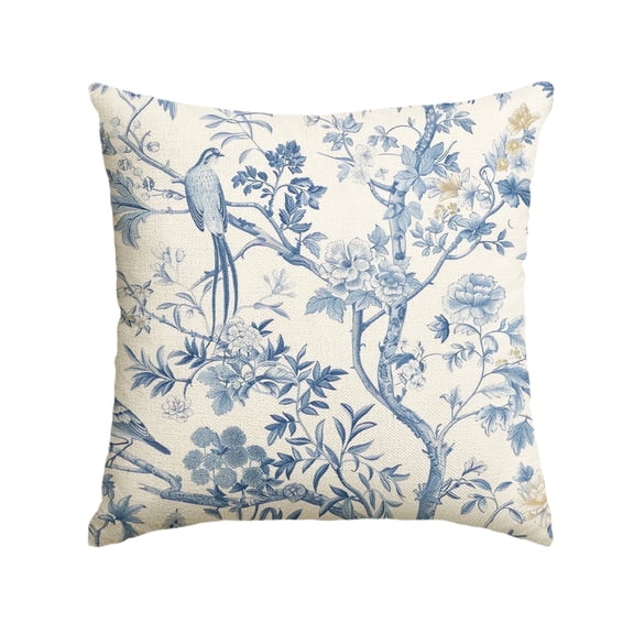 Sm:)e 18 x 18 Inch Chinoiserie Trees and Birds Blue and White Throw Pillow Cover, Outdoor Decoration for Sofa Couch Farmhouse