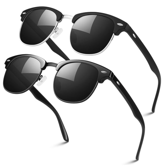 LINVO Polarized Sunglasses for Men and Women Club Semi-rimless Retro Shades for Driving UV 400 Protection-2 Pack