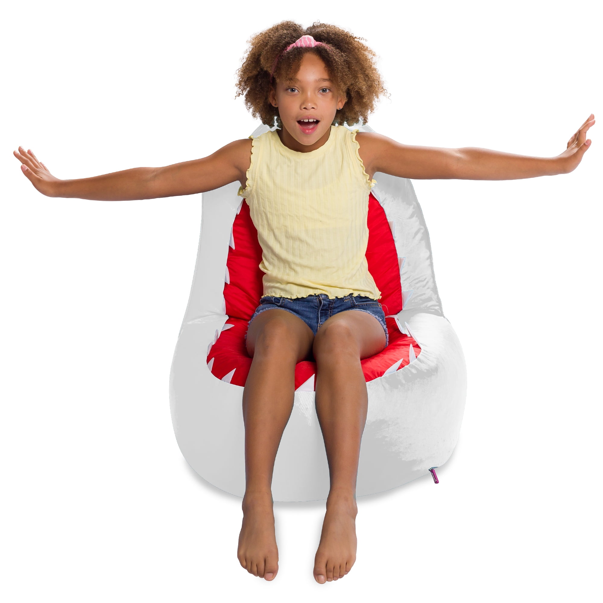 Posh Creations Bean Bag Chair, Soft Shark Lounger for Sitting, Reading,Kids, 2.5 ft,White