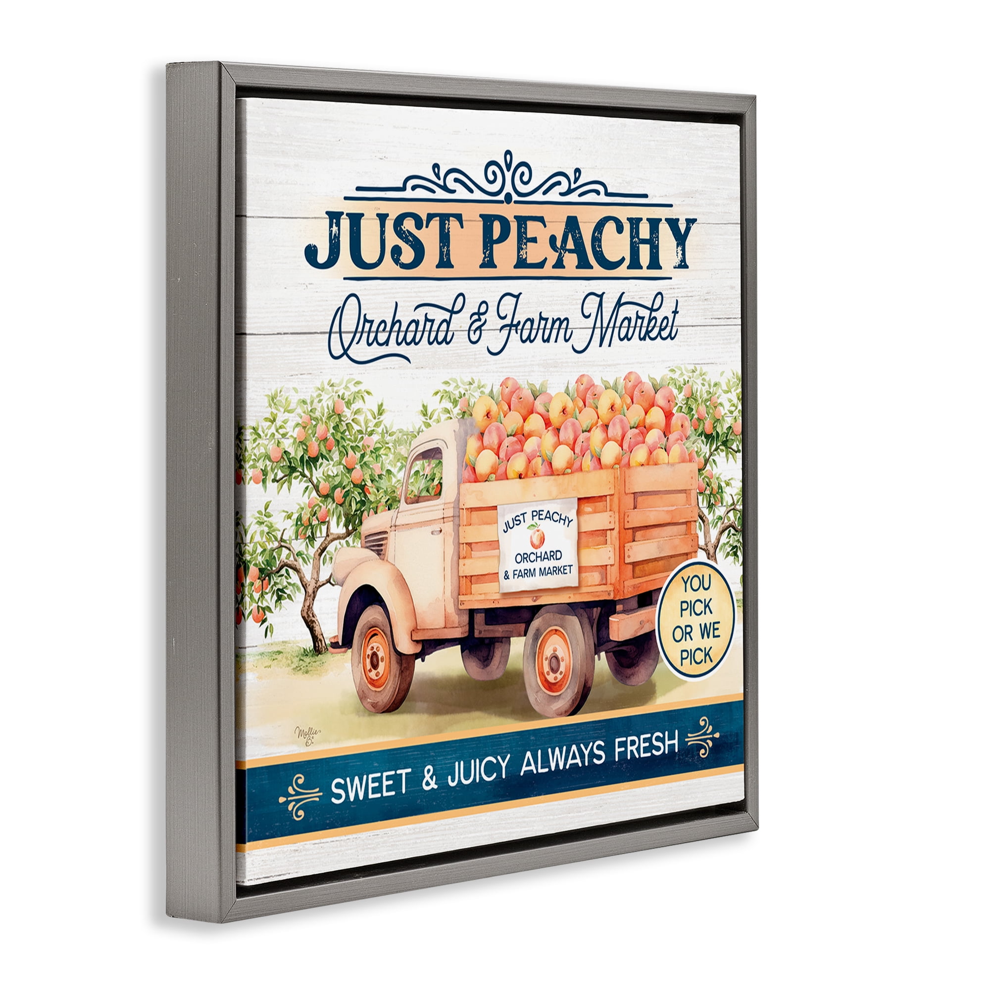 Stupell Industries Just Peachy Orchard Text & Numbers Painting Gray Floater Framed Canvas Art Print Wall Art, 25 x 25