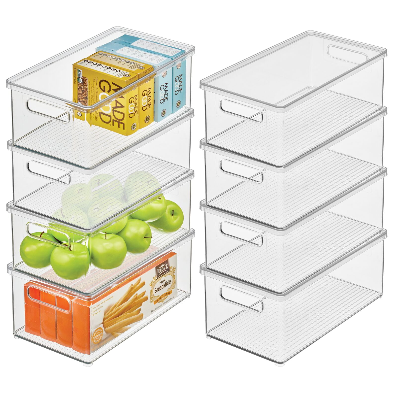 mDesign Plastic Pantry Storage Box Container with Lid and BuiltIn