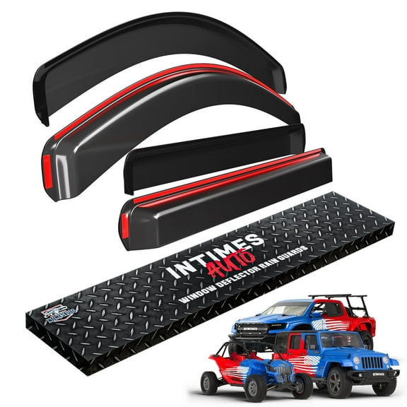 InTimesAuto in-Channel Side Window Rain Guards for 2019-2024 Chevy Chevrolet Silverado & GMC Sierra 1500 2500 3500 (ONLY FIT Crew Cab), Gloss Black Window Deflectors Vent Visors, Set of 4