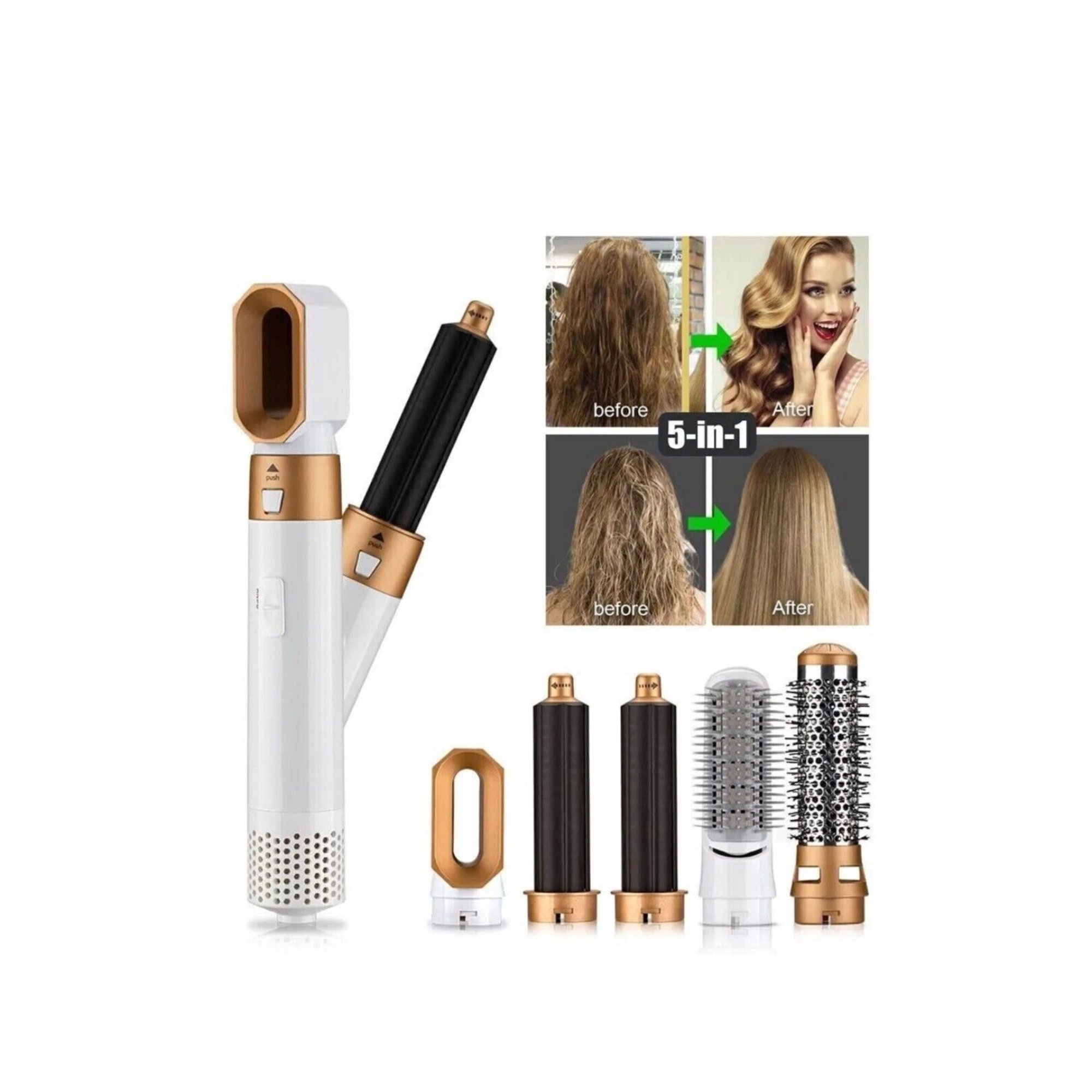Brosse Soufflante Sèche-cheveux 5 En 1 Largolash - Lisseur, Brosse, Boucleur, 1000W, Bleu