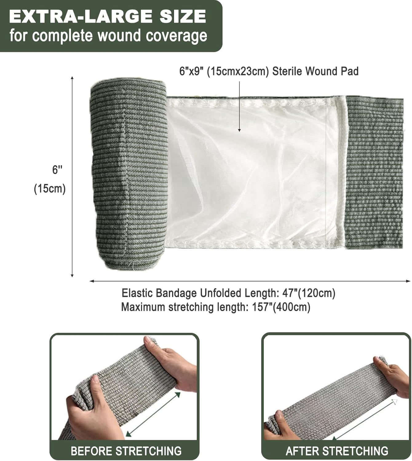 Upgrade Israeli Style Emergency Bandage, 8Pack 6 Inch Compression Bandage for Emergency Wound Dressing, First Aid and IFAK Trauma Kit