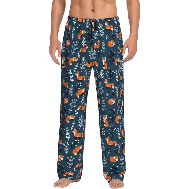 Fotbe cute fall fox Pantalones de Pijama para Hombre, Pantalones de Dormir, Pantalones de Casa con Cintura Ajustable y Bolsillos-X-Large