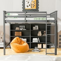 Euroco Gray Full Size Loft Bed with Functional Shelf and Display Case for Kids and Teens