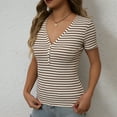 thumbnail image 2 of Annhoo Tops for Women Summer Casual Striped Button V Neck Short Sleeve Shirts Lightweight Comfy Casual Blouses, 2 of 8