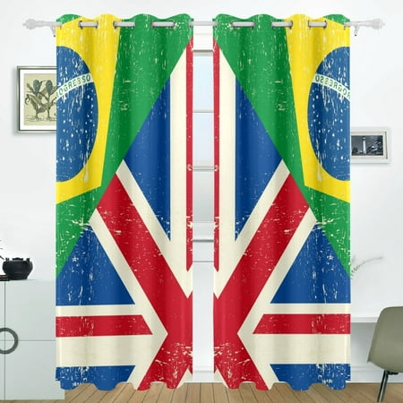POPCreation UK And Brazilian Grunge Flag Window Curtain Blackout Curtains Darkening Thermal Blind Curtain for Bedroom Living Room,2 Panel (52Wx84L (Best Blackout Blinds Uk)