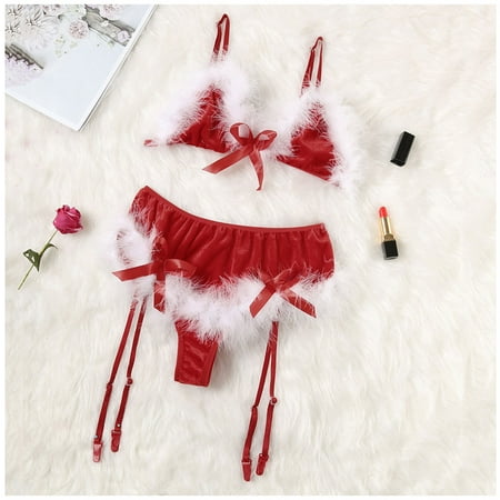 

Tejiojio Women Clothing Gifts Women Christmas Sling Seamless V-neck Seamless Collar Three-Point Comfort Bra Suit