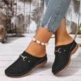 thumbnail image 4 of Backless Black Flock Mules for Women - Slip-on Casual Shoes with Metal Buckle & Floral Cut-out, Comfortable All-Day Footwear for Errands & Home,Size 42, 4 of 9