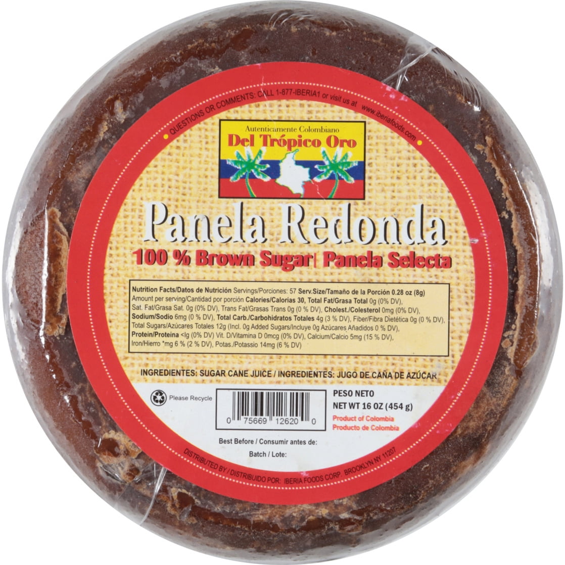 (2 pack) Iberia Del Tropico Oro 100% Brown Sugar Panela Redonda, 16 oz