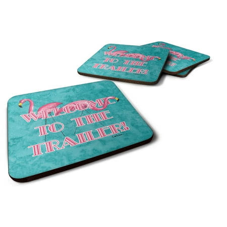 

Carolines Treasures 8757FC Welcome to the Trailer with Flamingos Foam Coaster Set of 4 3 1/2 x 3 1/2 multicolor