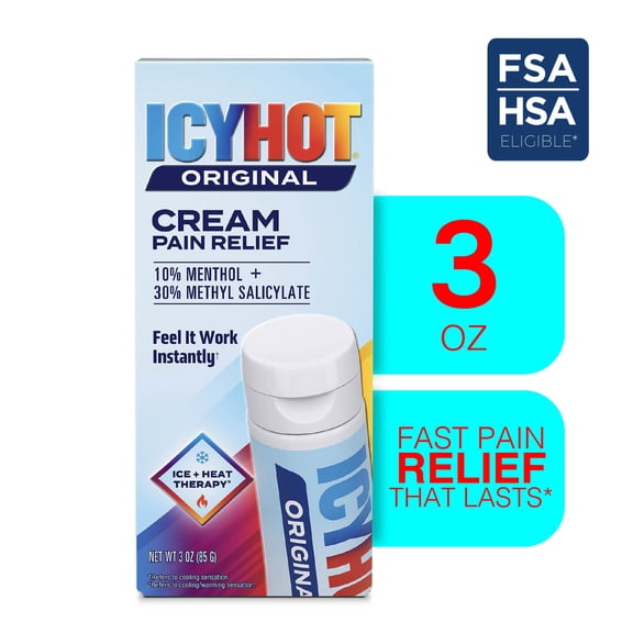 Icy Hot Original Pain Relief Cream, Fast-Acting Pain Relief With Menthol 10% and Methyl Salicylate 30%, Ice and Heat Contrast Therapy for Backaches, Joints, Muscle Strains and Arthritis, 3 oz