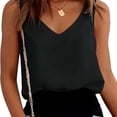thumbnail image 2 of Camisola con cuello en V Satén Sin mangas Casual Suelta Color puro Transpirable Fibra de poliéster Top para mujer Negro XL, 2 of 6
