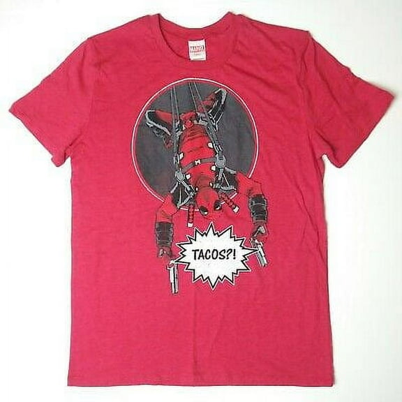 Fifth Sun Men's T-Shirt Red Marvel Deadpool Tacos?! Double Stitch Size XL