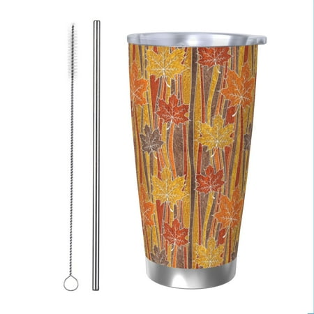

Salouo Autumn Maple Leaf Stripes Print 20oz Tumbler with Lid Stainless Steel Vacuum Insulated Tumbler Durable Insulated Coffee Mug Thermal Cup with Splash Proof Sliding Lid-Straw Two-piece Set