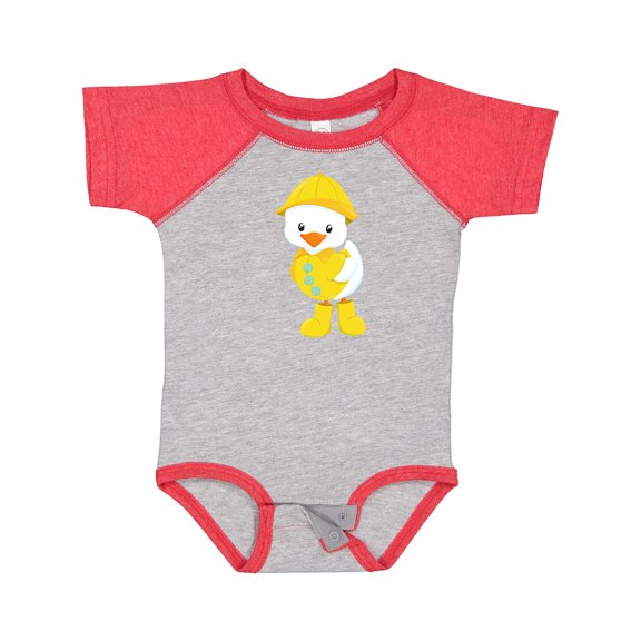 Inktastic Cute Duck In Yellow Raincoat And Boots, Baby Duck Boys or Girls Baby Bodysuit