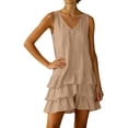 thumbnail image 7 of Odbmxy Women's Mini Dress Summer Cotton Linen Tunic Casual Sun Dresses for Women Sleeveless V-Neck Peplum Vacation, 7 of 7