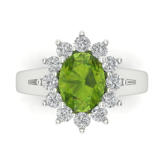 Clara Pucci 14K White Gold 2.72ct Peridot Halo Ring for Women