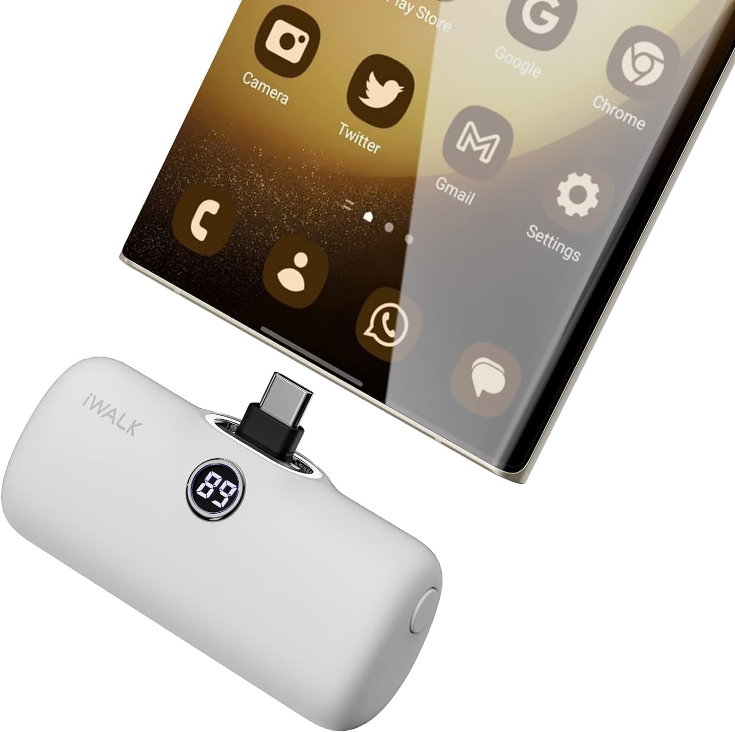 RGHJAR-Small Portable Charger, 4,800mAh 18W PD Fast Charging Power Bank with Built-in USB-C Connector, External Mini Battery Pack for Samsung Galaxy S25/S24/S23, Android, iPhone 15/16/Pro/Max, White