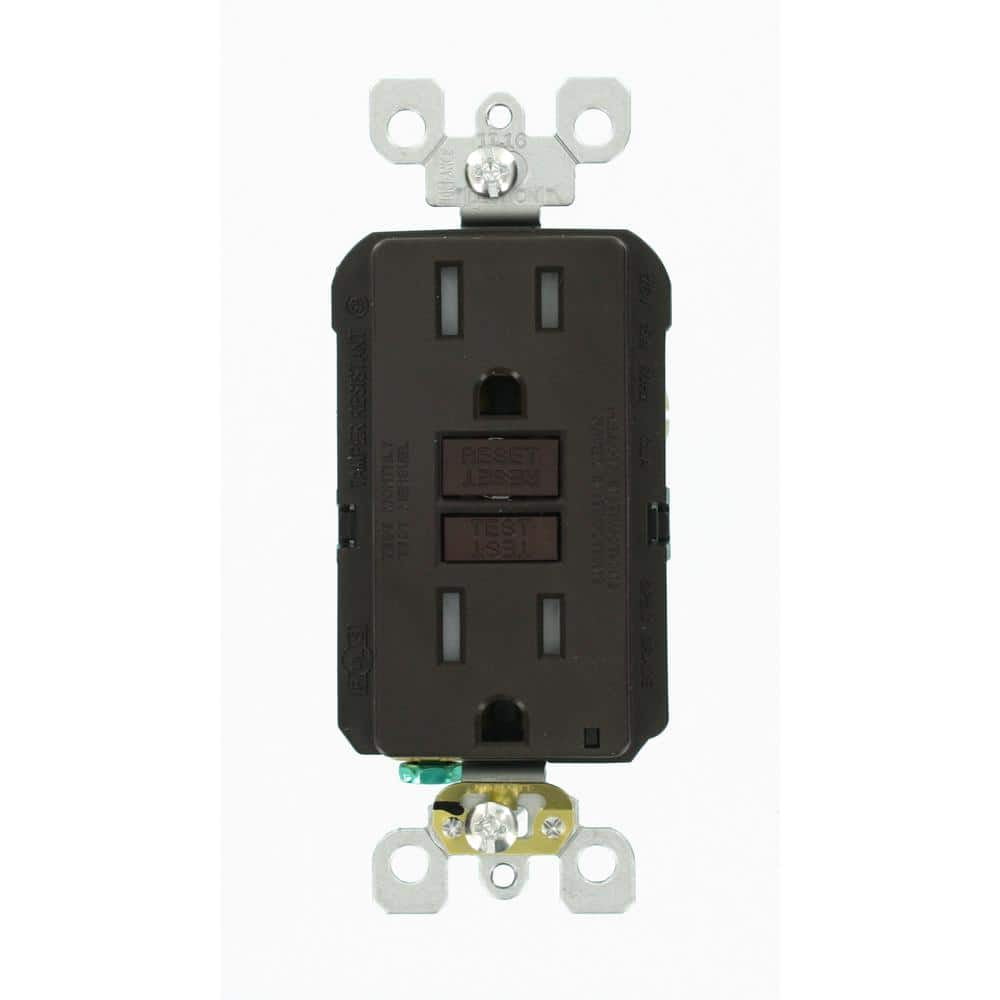 Leviton 3006268 15 amps 125V 5-15R Smartlockpro Duplex GFCI Outlet, Brown