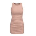 thumbnail image 4 of Fankiway Robe d'Été Unie pour Femmes Mode Slim Plissée Sans Manches Col Rond Robes d'Été pour Femmes Liquidation Robes pour Femmes Grande Taille Liquidation, 4 of 4