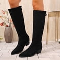 thumbnail image 4 of Women's Over the Knee Boots Stretchy Black Thigh High Boots Slimming Block Heel Platform Riding Boots Minimalist Fashion High Heel Boots Black 9(42), 4 of 8