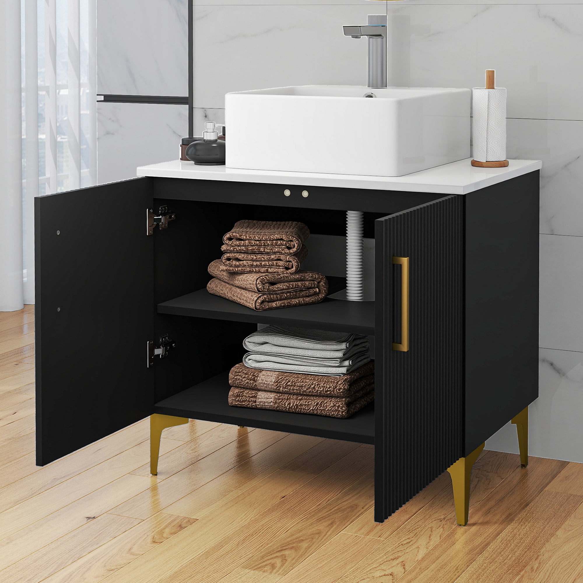 Uforic 30" Bathroom Vanity with Sink Top, Freestanding Bathroom Storage Cabinet with Door, Black