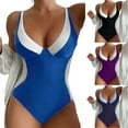 thumbnail image 4 of WREESH Women's Retro High Waist One Piece Swimsuit Tummy Control Slim Colorblock Bathing Suit with Back Tie & Vintage Navy, 4 of 4