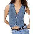 thumbnail image 2 of Women'S Denim Vest Sleeveless V Neck Jean Vest Top Button Down Crop Waistcoat Vest Medium Blue M, 2 of 7