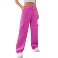 thumbnail image 2 of High Waisted Cargo Sweatpants for Women Wide Leg Baggy Drawstring Elastic Waist with 4 Pockets Casual Lounge Pants 2026 Hot Pink XL, 2 of 5
