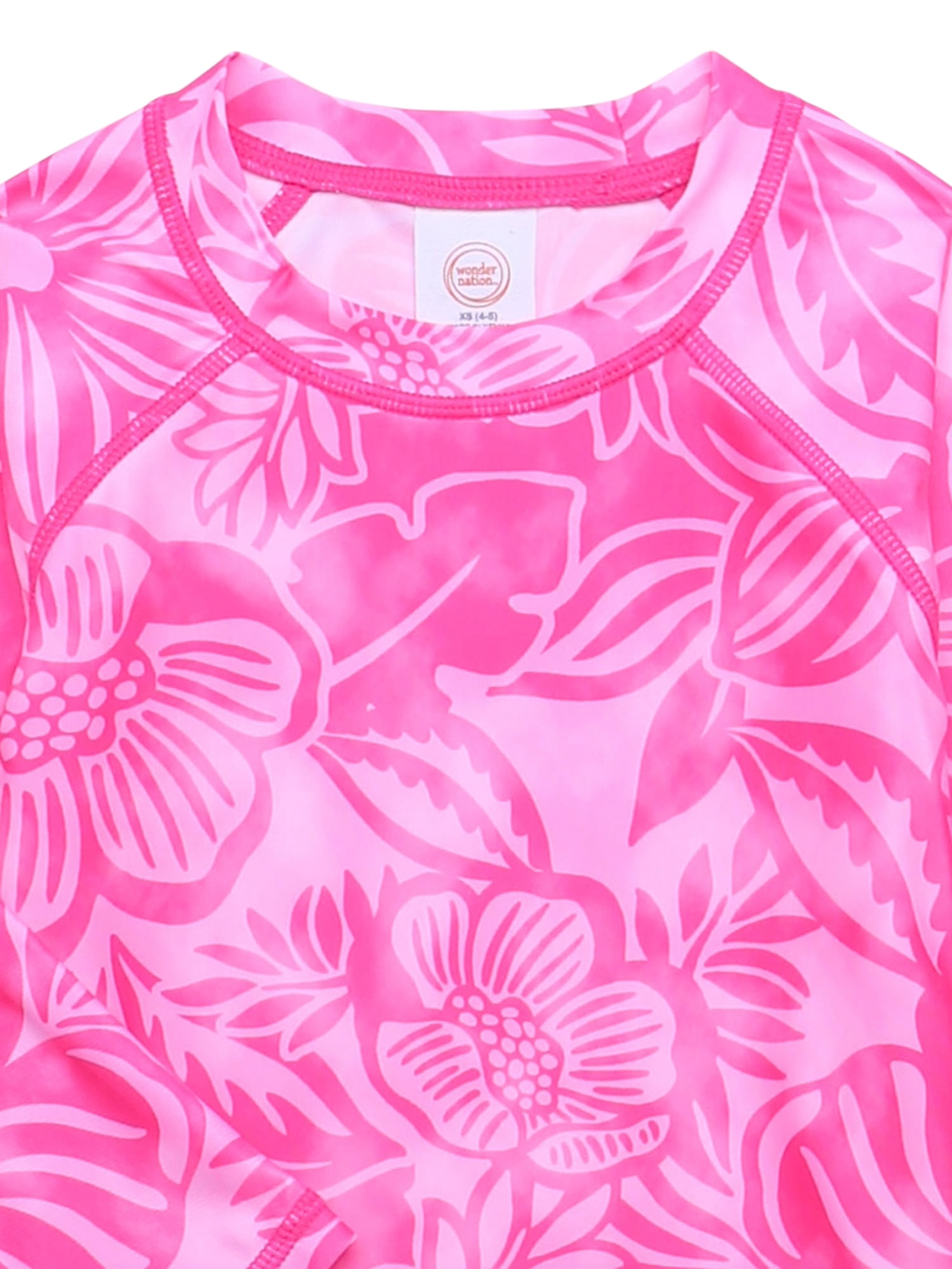Wonder Nation Girls Rash Guard and Bottoms Swimsuit Set with UPF 50+, 2-Piece, Sizes 4-18 & Plus