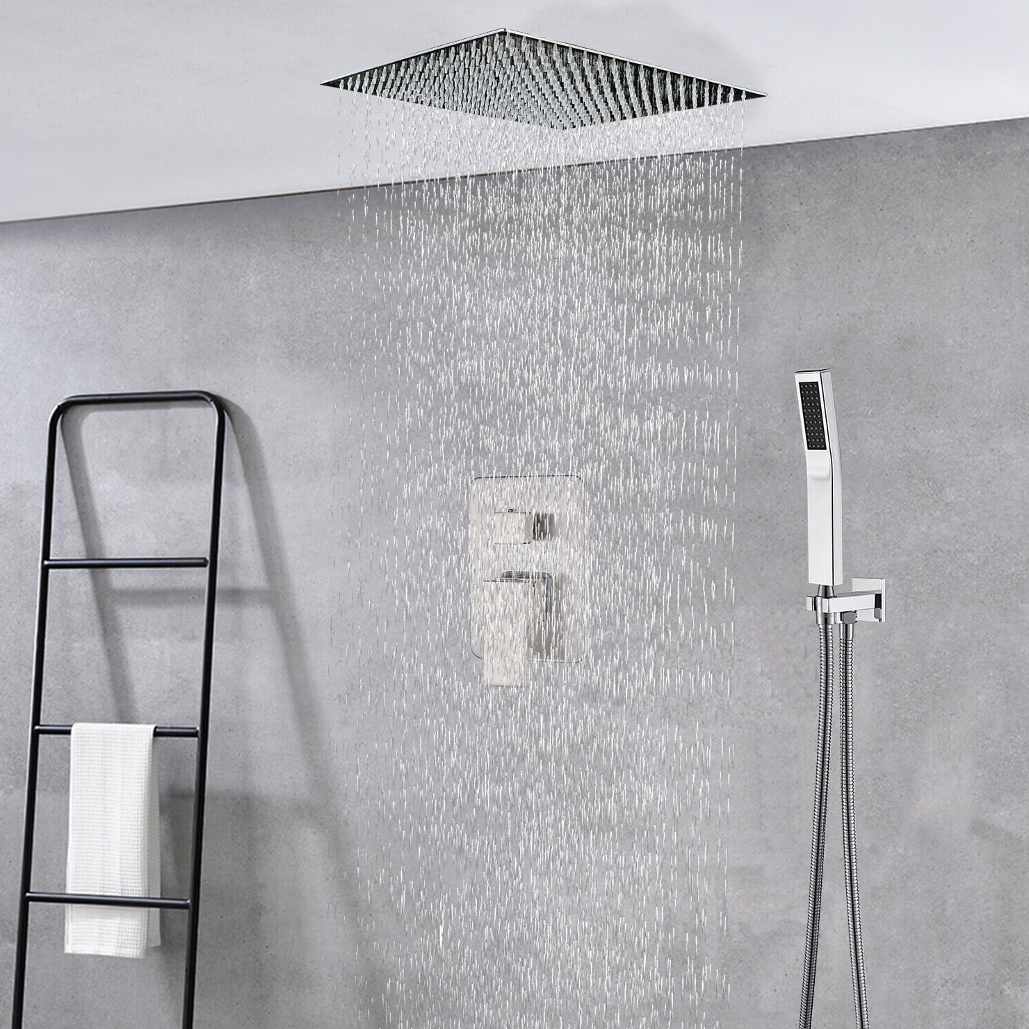 Brushed Nickel Shower System, Bathroom 8 Inches Rain Shower Head with Handheld