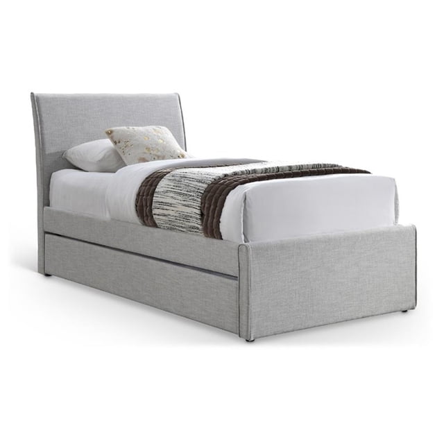 Meridian Furniture Myles Lit Gigogne Simple en Tissu Texturé en Lin Gris