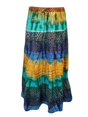 Mogul Womens Summer Long Skirt Tie Dye Printed Hippy Chic Skirts