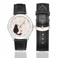 thumbnail image 1 of SUNENAT Vintage Cat and Dragonfly Japanese Art Women's Fashion Stainless Steel Watch with Black Leather Band, 1 of 5