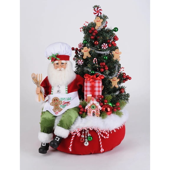 Karen Didion Lighted Gingerbread Santa Bag Figurine