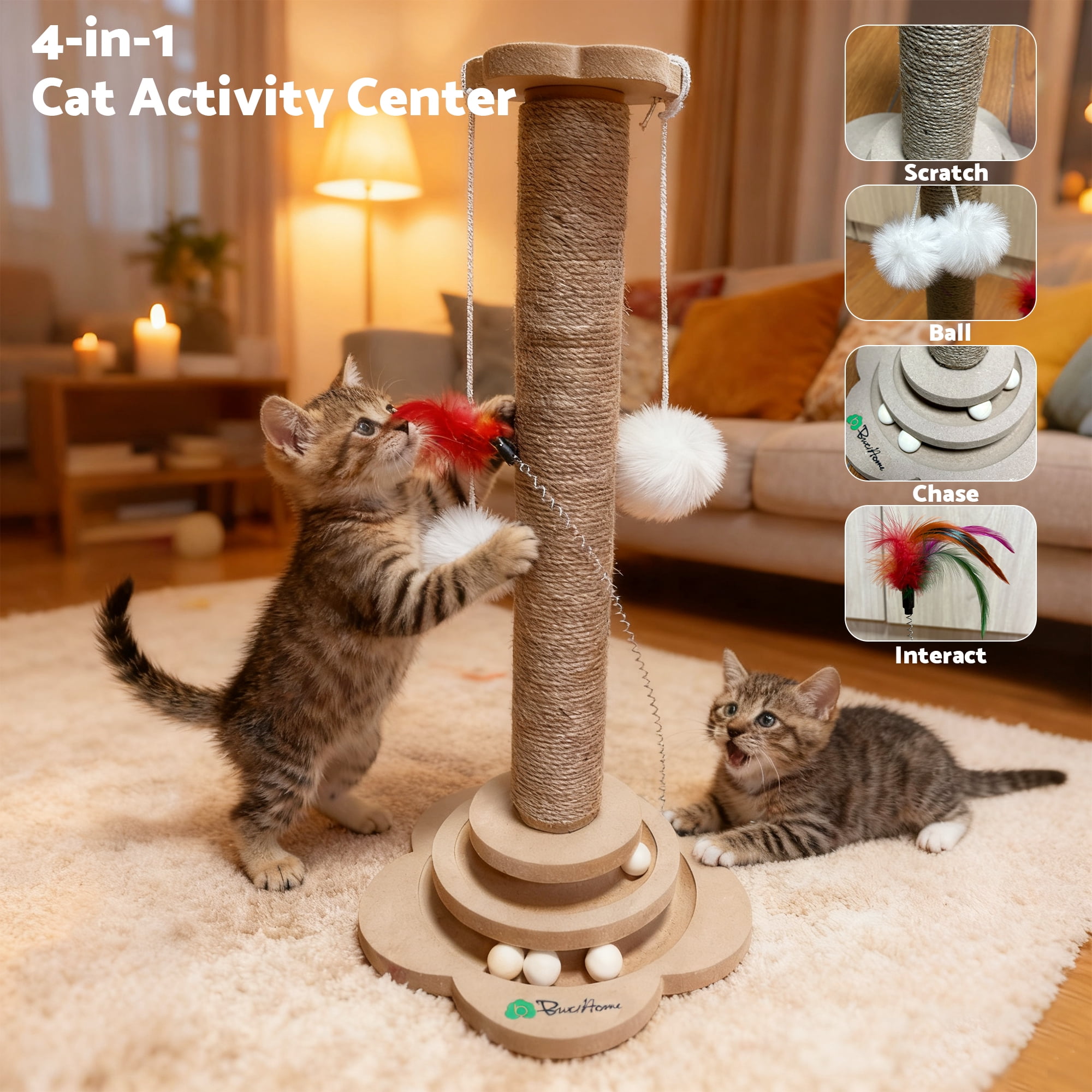 Butihome Functional Scratching Posts for Cats with Hanging Toys for Indoor
